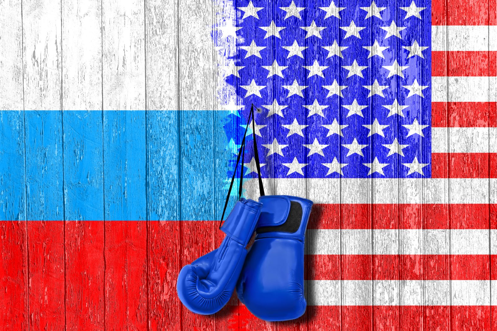 флаги России и США, противостояние, боксерские перчатки